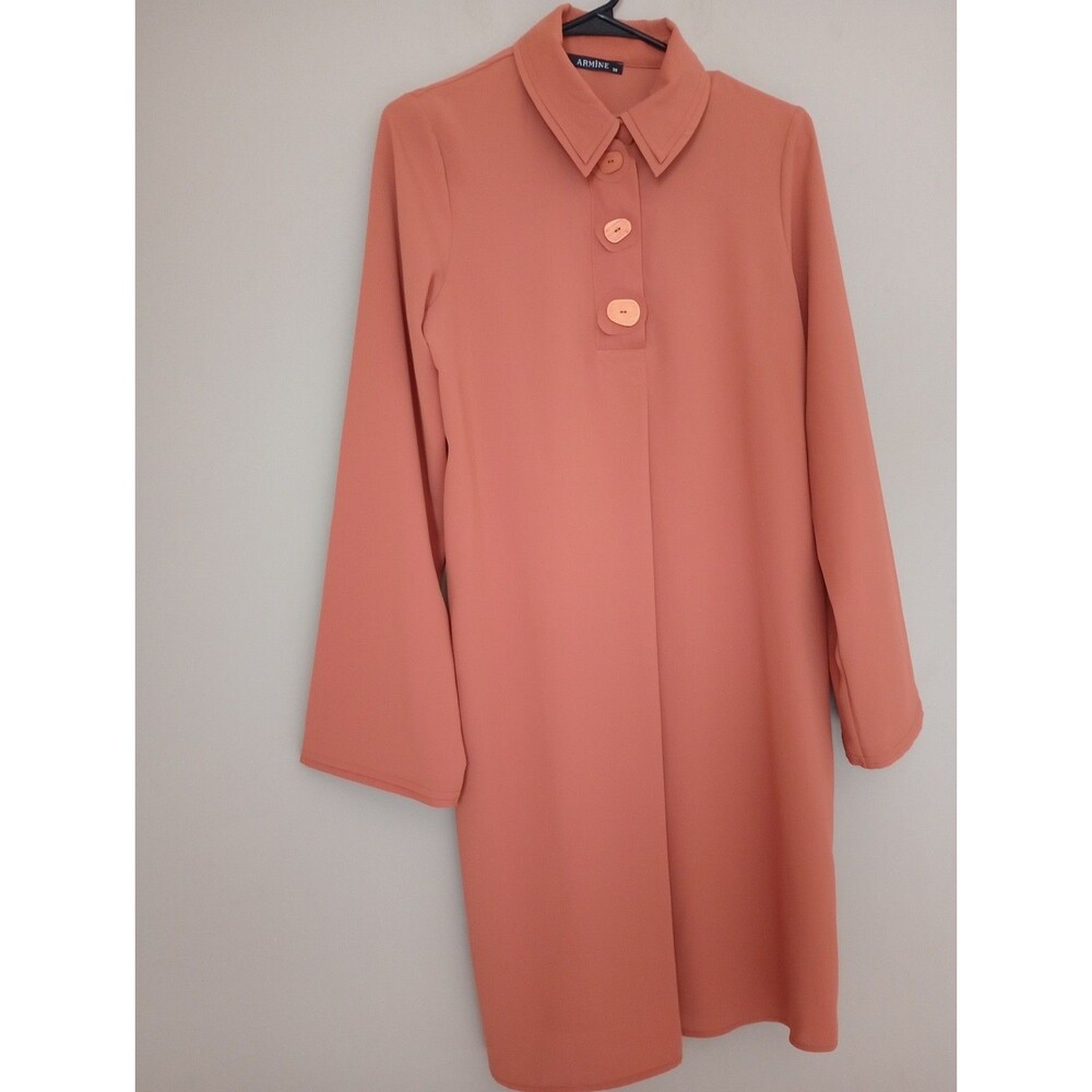 Armine Burnt Orange Tunic Dress Long Sleeve 3 Snap Collared Size 6/8 Medium